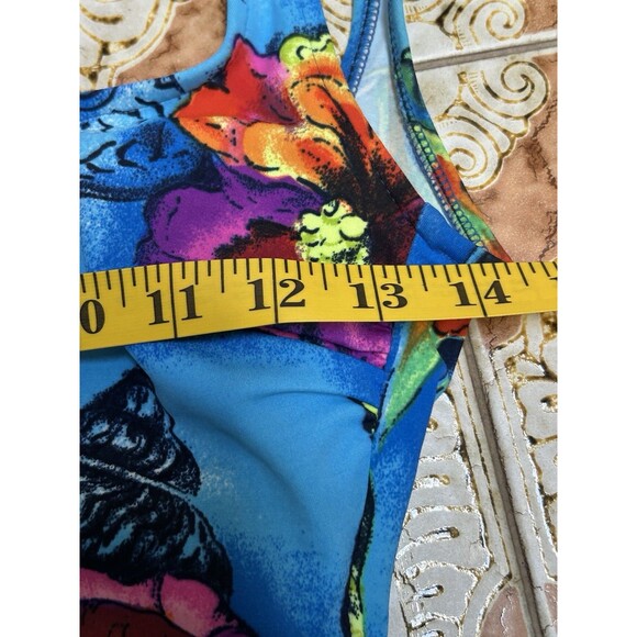 Vintage Tropical Floral Seashell Swimsuit Size 8 Bold Blue Made USA - Cazimi - Picture 3 of 6